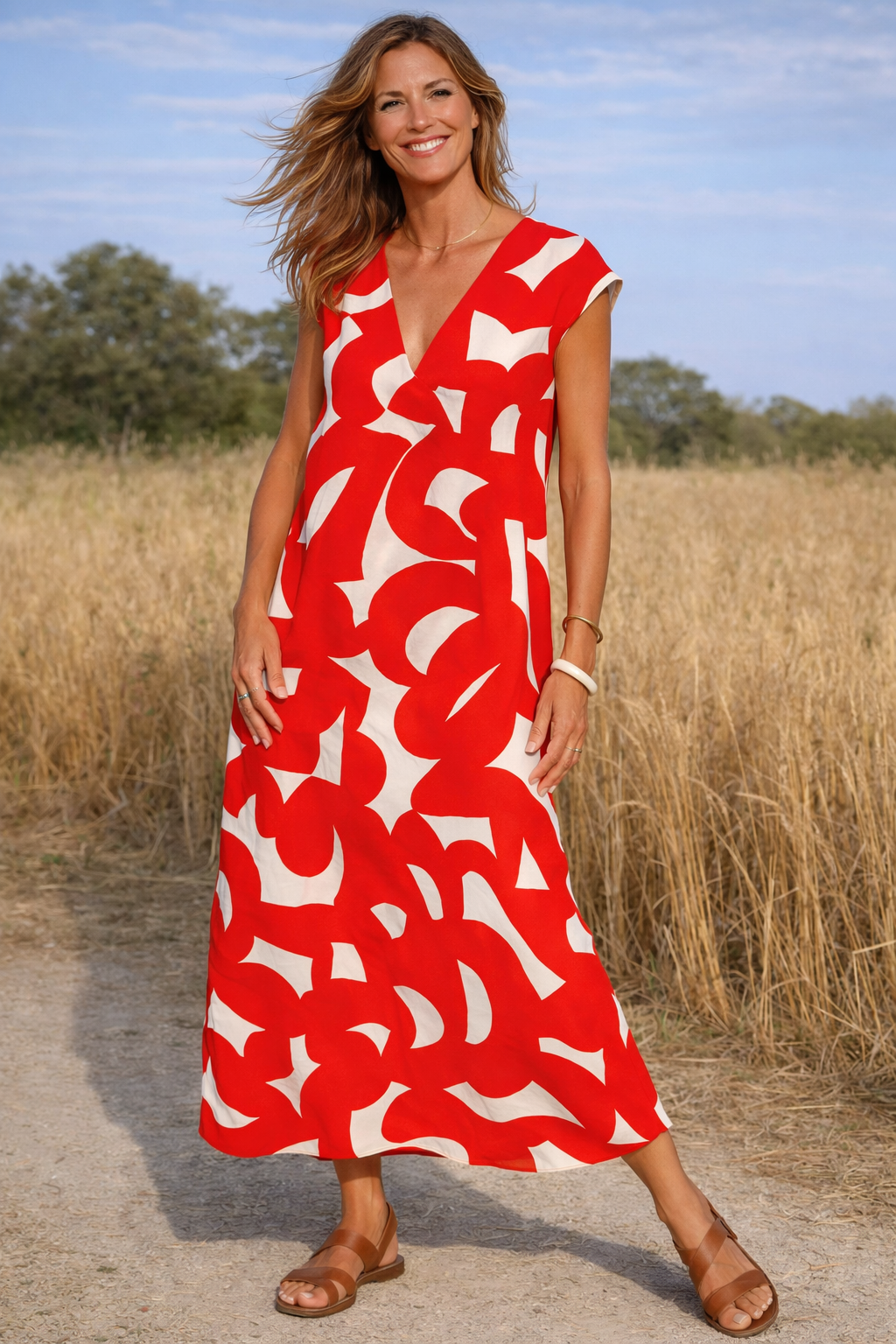 Tamara - Maxi Jurk met Print en V-hals