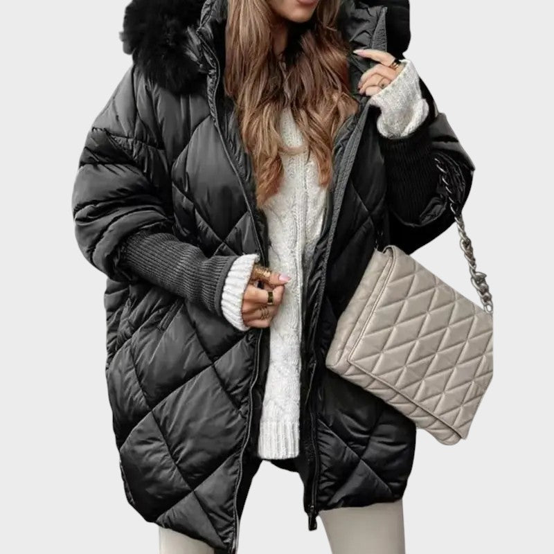 Denisa™ | Dames midi parka met gebreide mouwen