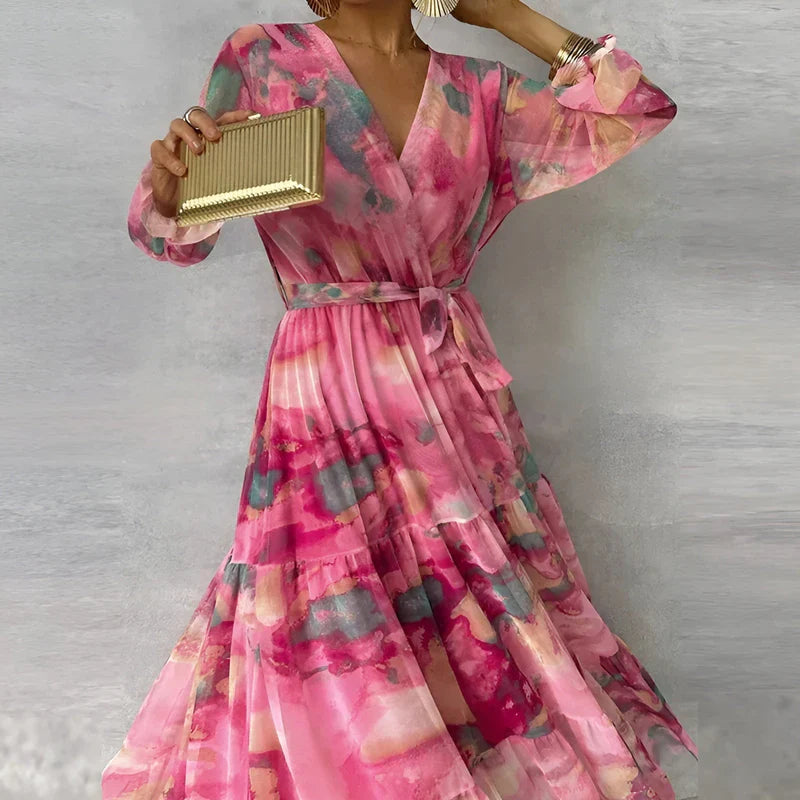 LUCIA | Lange zomerjurk met bloemmotief en verstelbare silhouet