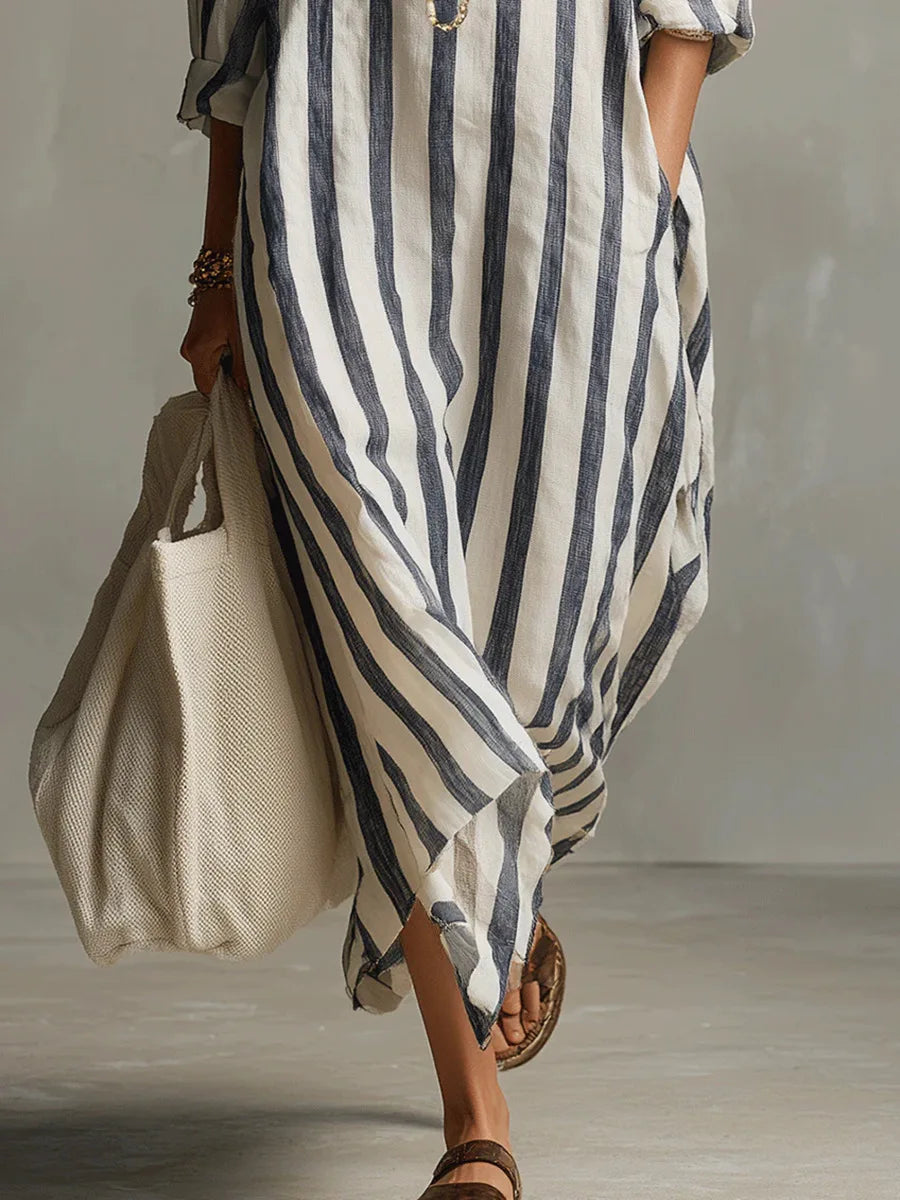 Rachelle | Gestreepte Maxi Jurk met kraag