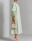 Sage Mist Bloemen Knop-down Midi Jurk Met Opvallende Bloemen Manchetten