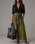 Janna - Twee-delig Set: Zwarte Top en Olijfgroene Midi Rok