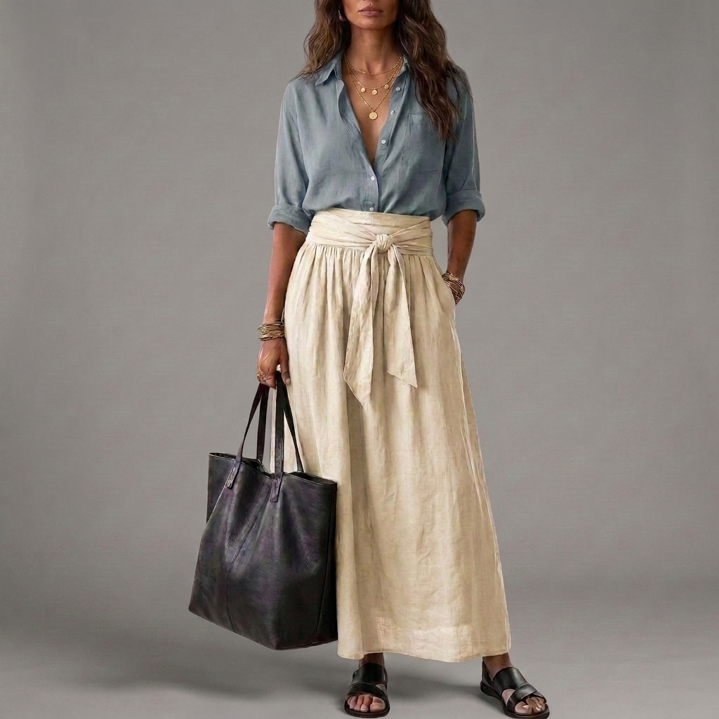 Janna - Twee-delig Set: Zwarte Top en Olijfgroene Midi Rok