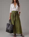 Janna - Twee-delig Set: Zwarte Top en Olijfgroene Midi Rok