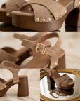 Sandalen Gaia — taupe, kruisbanden en gouden studs