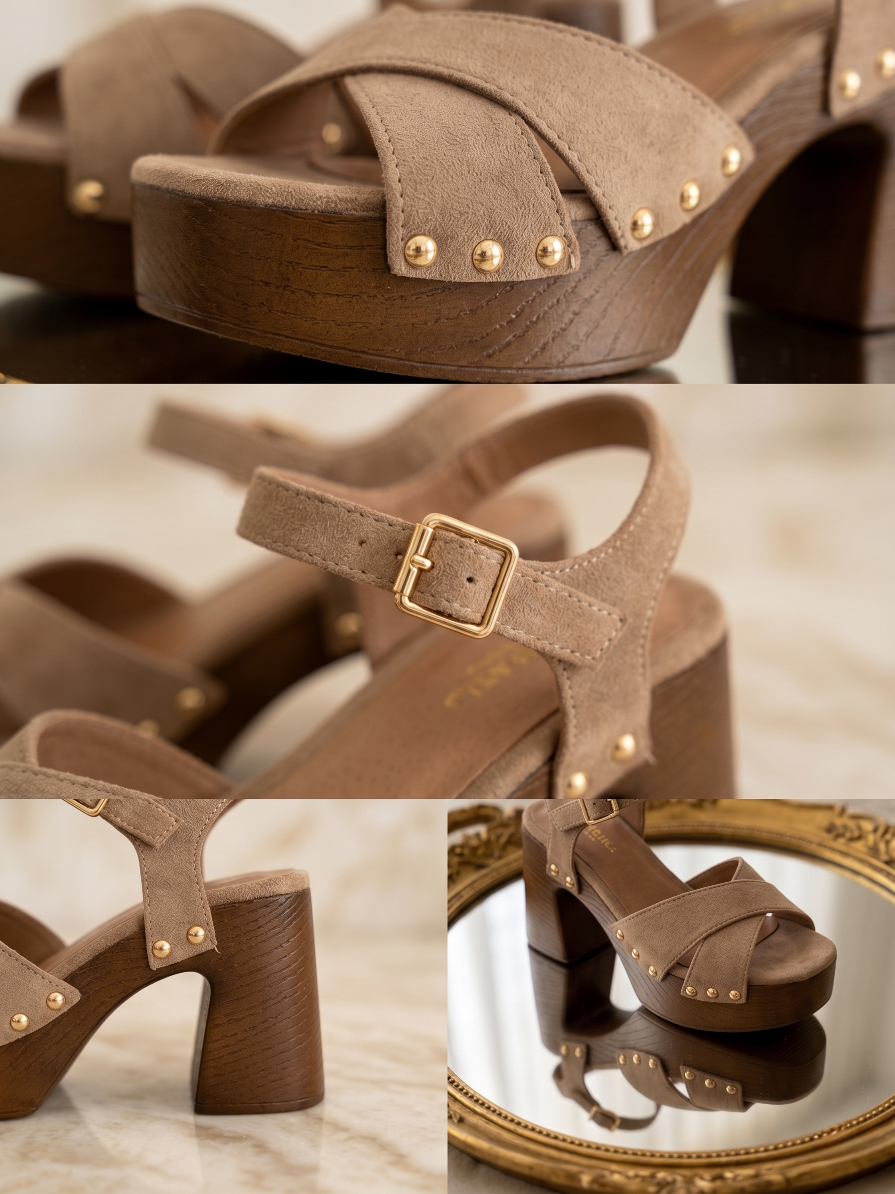Sandalen Gaia — taupe, kruisbanden en gouden studs