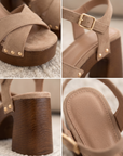 Sandalen Gaia — taupe, kruisbanden en gouden studs