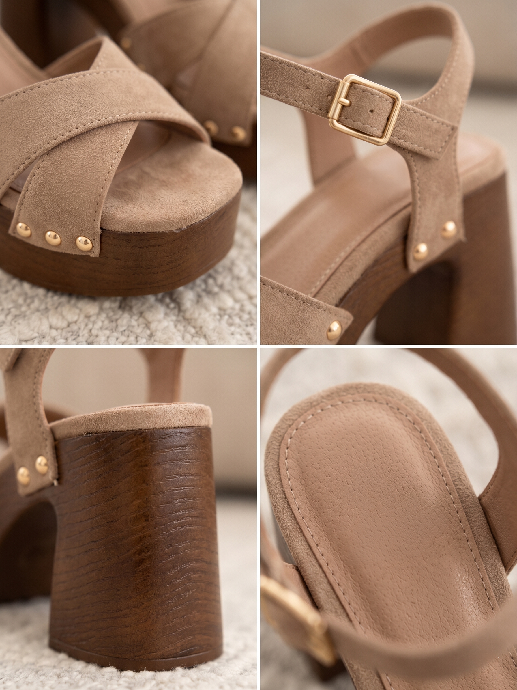 Sandalen Gaia — taupe, kruisbanden en gouden studs