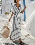 Fynna - Elegante linnen jurk met kruisband