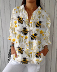 Nathalie™ | Gouden Bij Blouse | Lenteprint Blouse van Ademend Materiaal