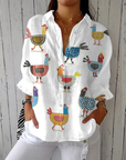 Kimberly™ | Speelse Hen Blouse | Lichtgewicht Lente Blouse met Artistieke Prints