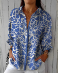Isabelle™ | Blauwe Tuinblouse | Lichtgewicht Lente Blouse met Artistieke Prints