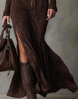 Emmy - Lange bruine jurk met riem