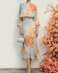 Romantische Bloemen Mock Neck Lange Mouwen Top Met Rok Twee-delige Set