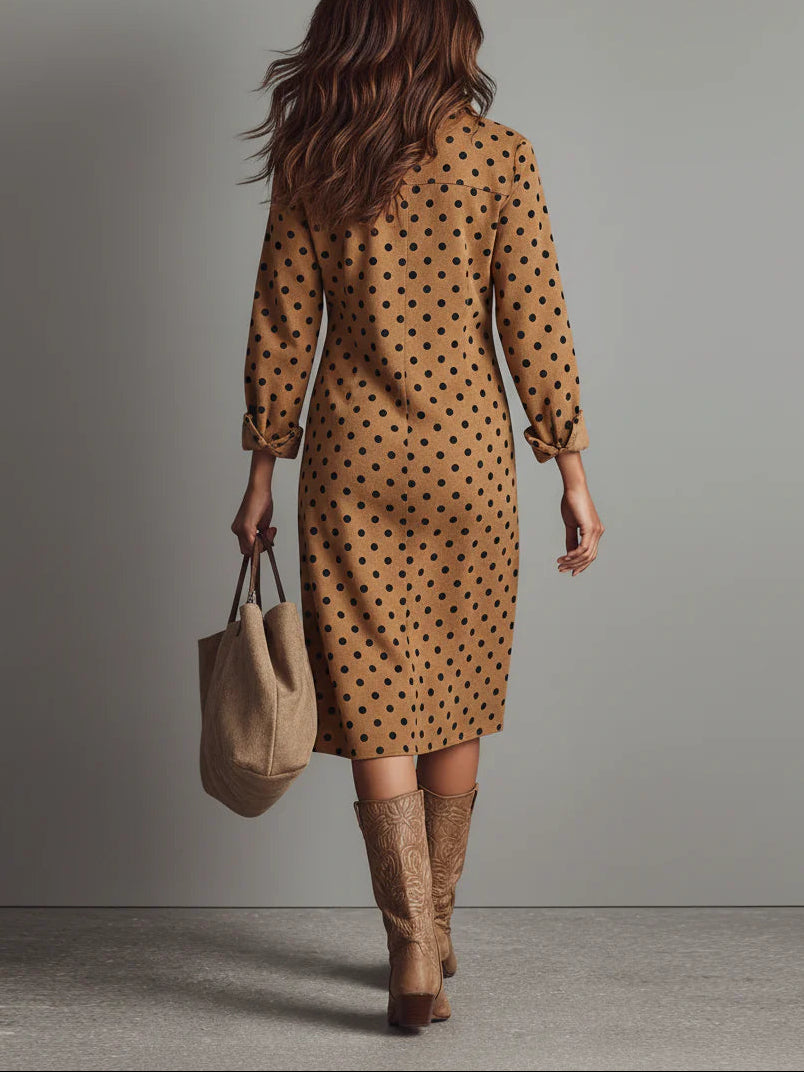 Polka Dot Faux Suede Hemd Midi Jurk
