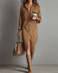 Polka Dot Faux Suede Hemd Midi Jurk