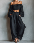Tessy -- Off-shoulder set met wijde broek