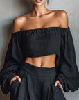 Tessy -- Off-shoulder set met wijde broek