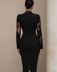 Zwarte Blazer-Stijl Kant Midi Jurk