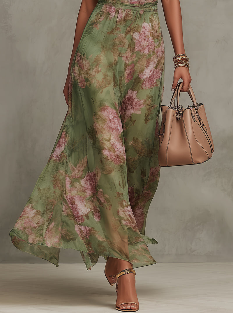 Fleur | Bloemrijke Maxi Jurk met Halternek