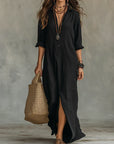 Céline™ | Maxi Zwarte Jurk met Knopen