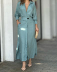 Elegante Lange Mouw Eenvoudige Shirtjurk