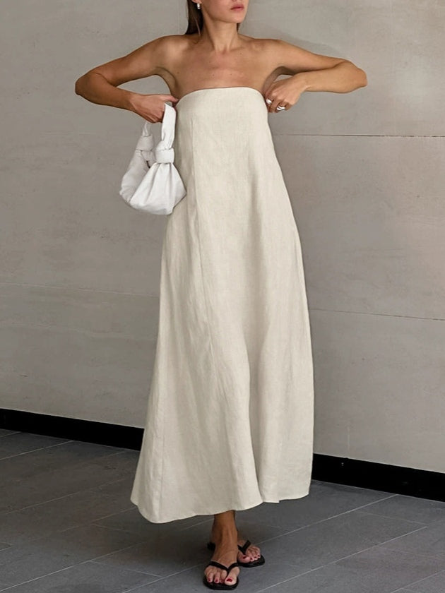 Strapless A-lijn Linnen Lange Jurk