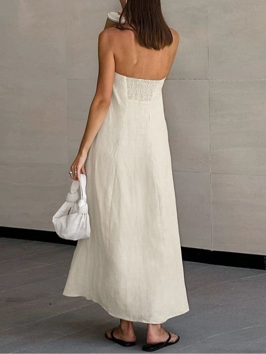 Strapless A-lijn Linnen Lange Jurk