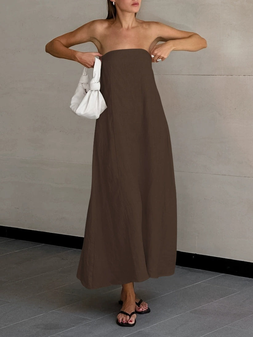 Strapless A-lijn Linnen Lange Jurk