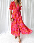 Elegante Bloemen V-hals Midi Jurk