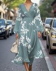Elegante Bloemen V-hals Chiffon Plissé Midi Jurk