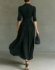 Leona - Lange geplooide jurk met revers en hoge taille