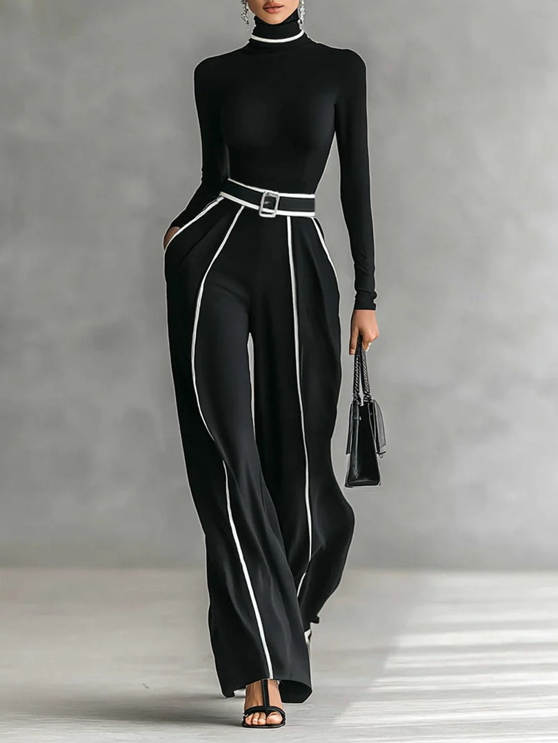 Lotte - Elegante tweedelige set met hoge kraag en wijde broek
