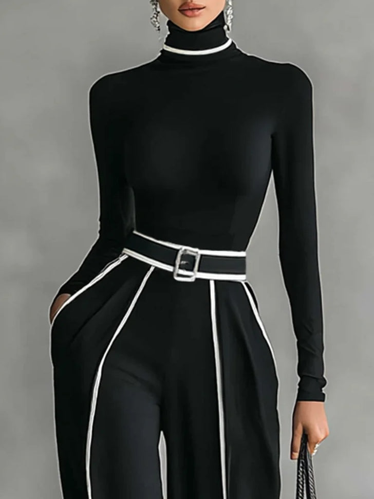 Lotte - Elegante tweedelige set met hoge kraag en wijde broek