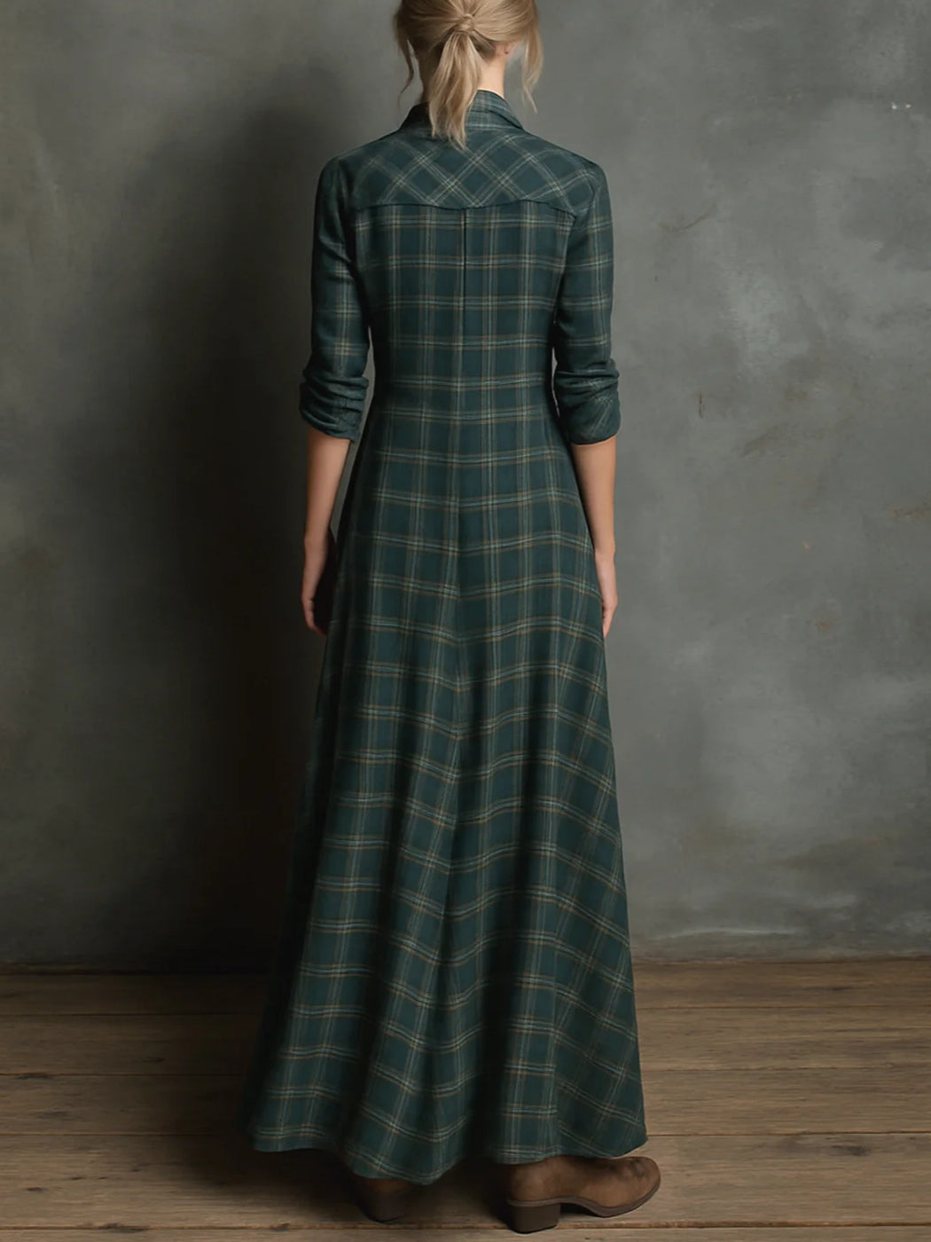 By Esmee - Lange jurk met groen ruitjespatroon