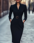 Zwarte Stand Collar Drawstring Shift Midi Dress