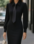 Elegante Tasje-lapel Taille Mini Jurk met Lange Mouwen