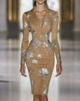 Elegante Blauw Bloemenprint Blazer Midi Jurk