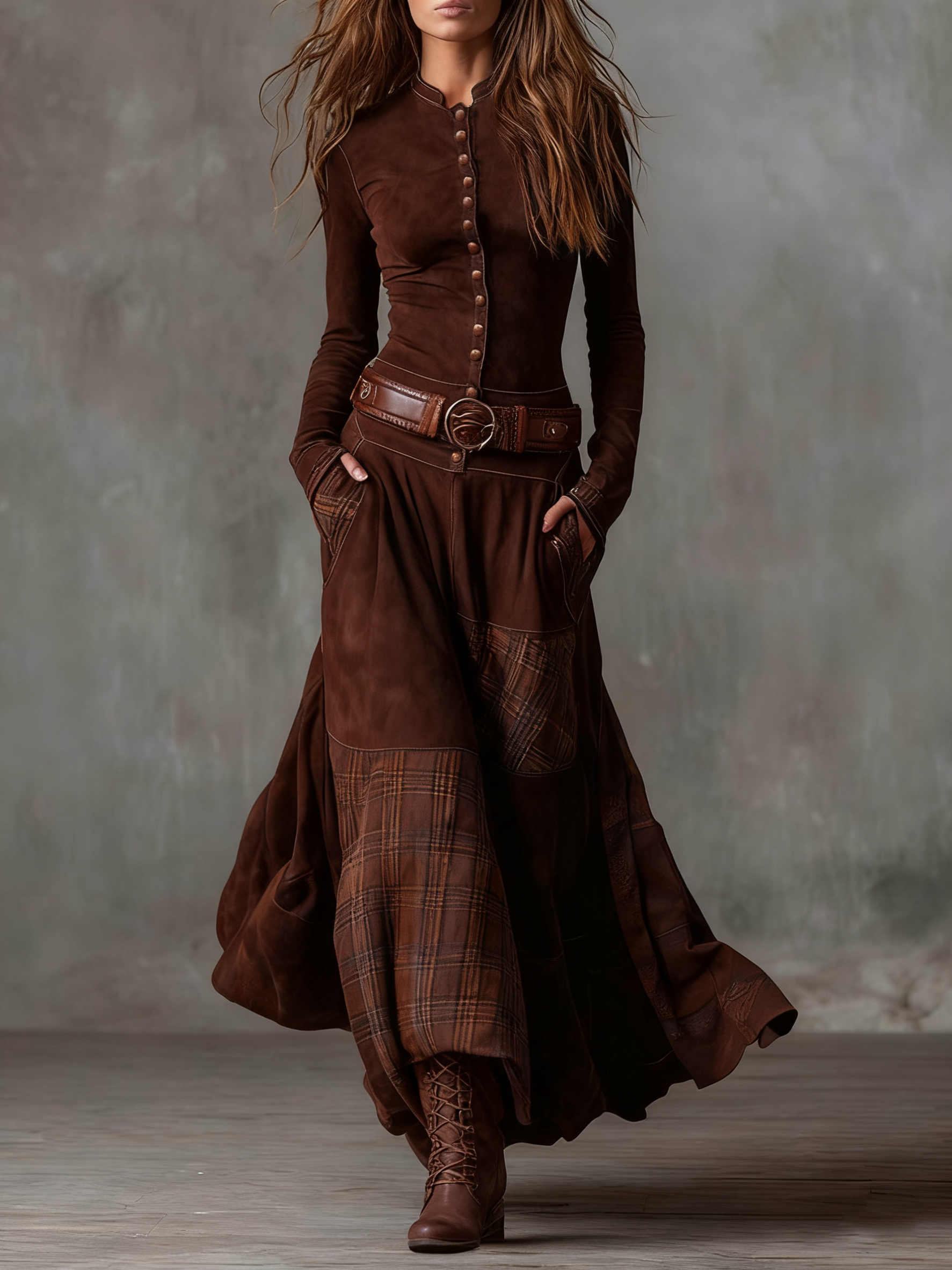 Elly - Maxi-jurk van ecolologisch suede met riem