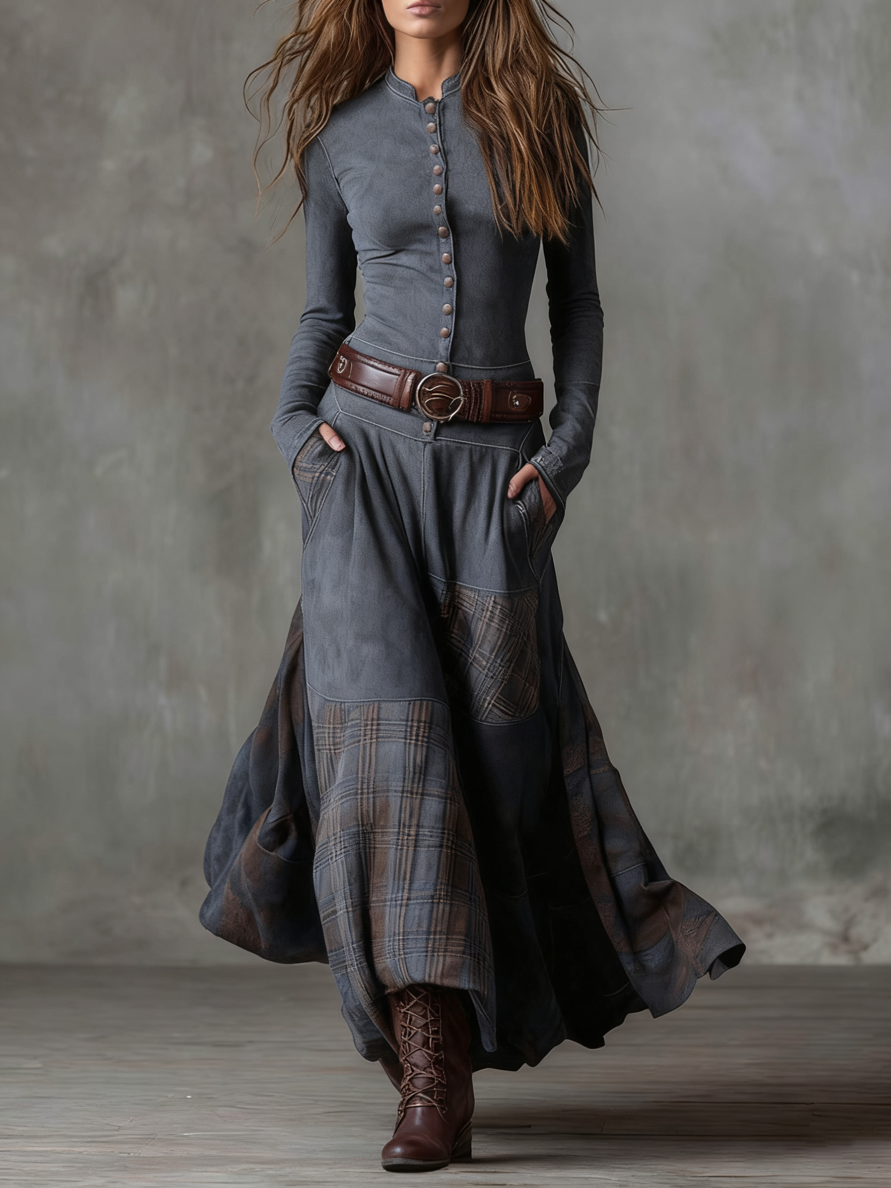 Ilse - Maxi jurk van suede met riem