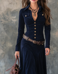 Dianne - Lange suede jurk met knopen