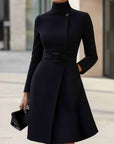Elegante Hoge Hals Tailleband A-lijn Midi Jurk (met riem)