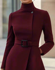 Elegante Hoge Hals Tailleband A-lijn Midi Jurk (met riem)