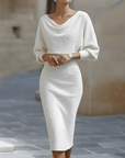 Witte Gedrapeerde Batwing Midi Jurk