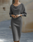 Witte Gedrapeerde Batwing Midi Jurk