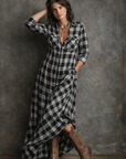 Elin - Geruite Maxi Jurk met lange mouwen