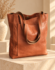 Mylene | Lichte leren shopper met ritssluiting