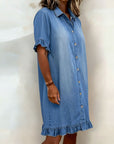 Maria | Comfortabele Denim Jurk met Flatterende Plooien