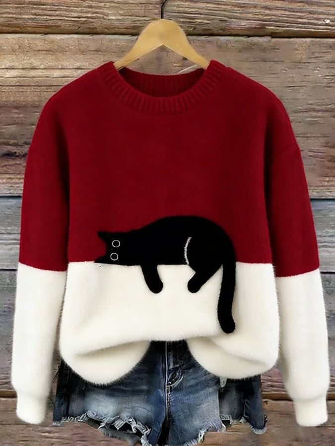 Karina | Oversized Trui met Kattenprint
