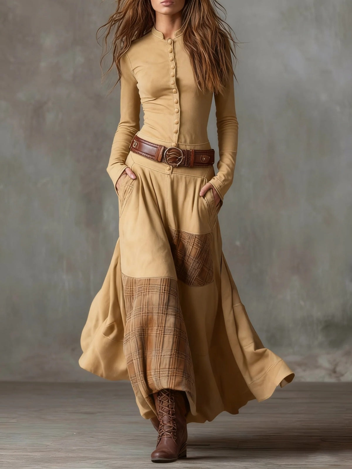 Elly - Maxi-jurk van ecolologisch suede met riem